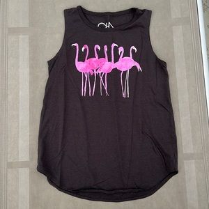 Chaser Kids Top Black Sleeveless with Pink Flamingos Size 12